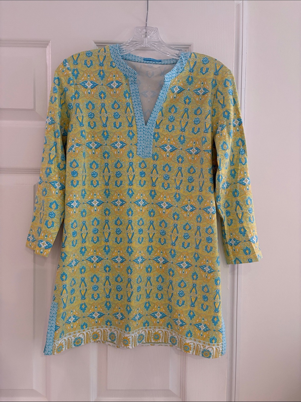 Yellow & Turquoise Printed Tunic Top J McLaughlin